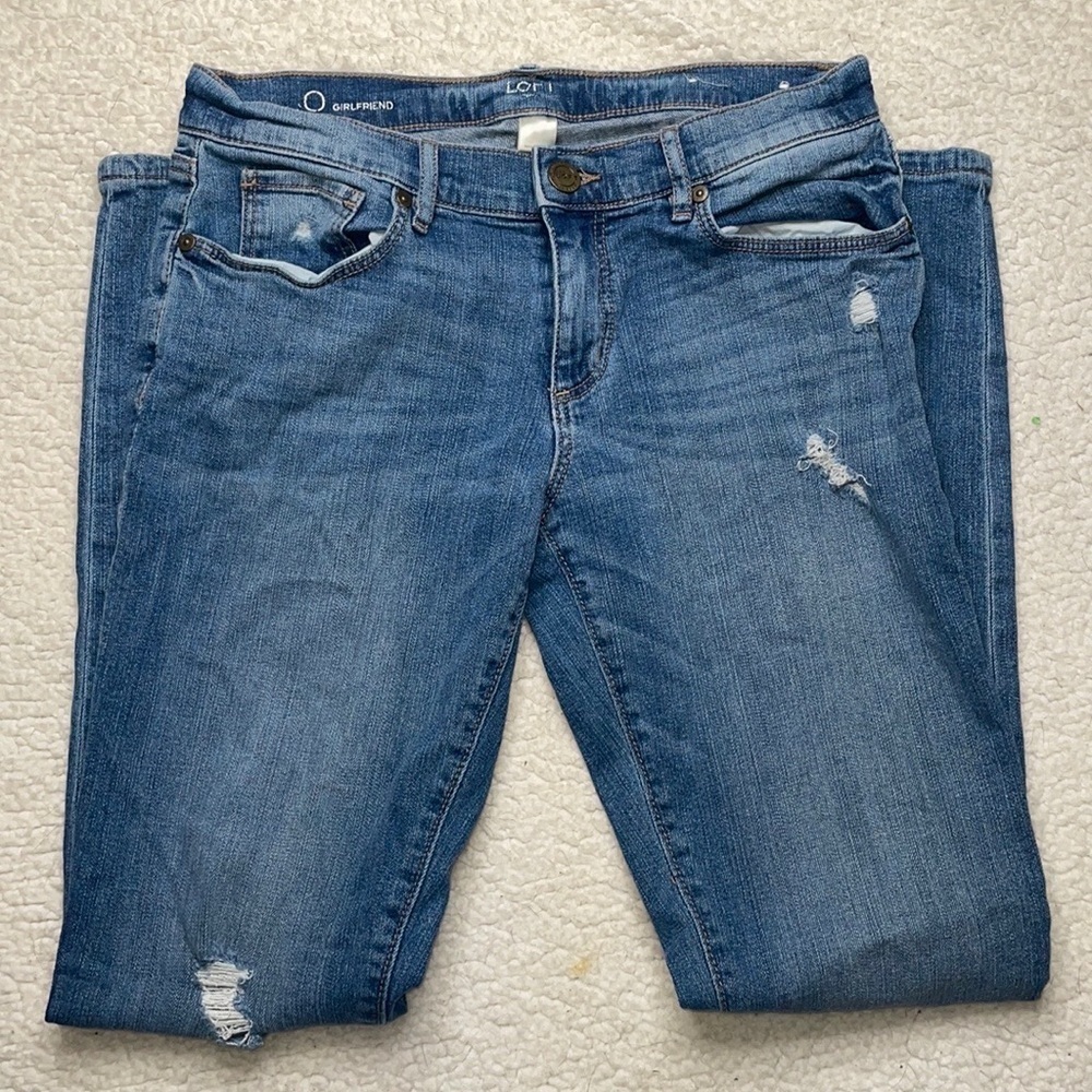 Loft Denim Jeans Girlfriend Stretch comfy Distressed Ripped Size 0 - Picture 3 of 7